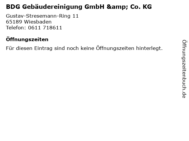 BDG Gebäudereinigung GmbH & Co. KG in Wiesbaden: Adresse und Öffnungszeiten