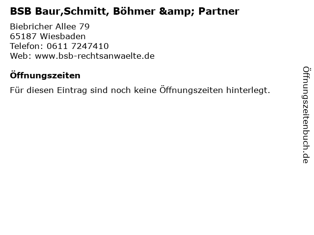 BSB Baur,Schmitt, Böhmer & Partner in Wiesbaden: Adresse und Öffnungszeiten