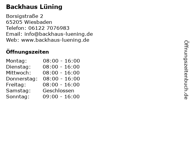 Backhaus Lüning in Wiesbaden: Adresse und Öffnungszeiten