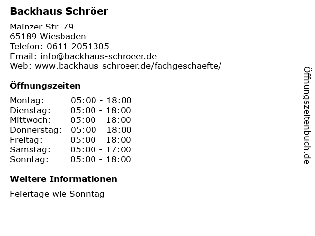 Backhaus Schröer in Wiesbaden: Adresse und Öffnungszeiten