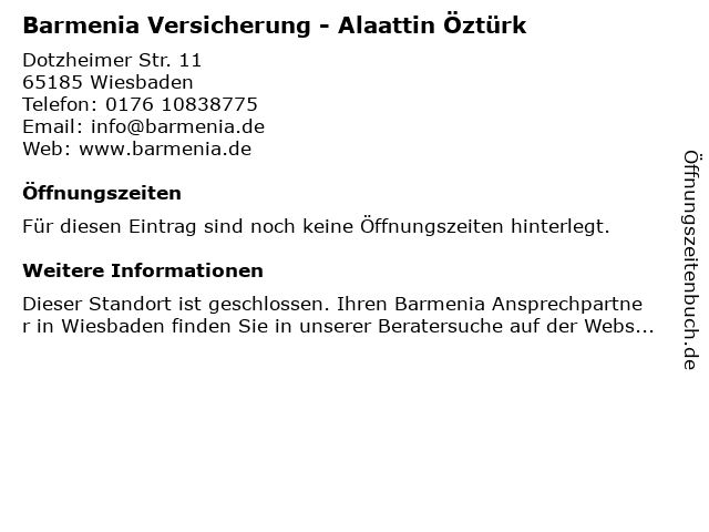 Barmenia Versicherung - Alaattin Öztürk in Wiesbaden: Adresse und Öffnungszeiten