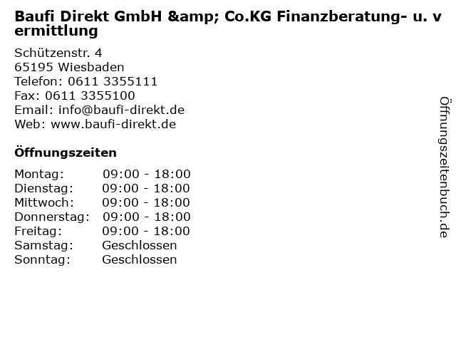 Baufi Direkt GmbH & Co.KG Finanzberatung- u. vermittlung in Wiesbaden: Adresse und Öffnungszeiten