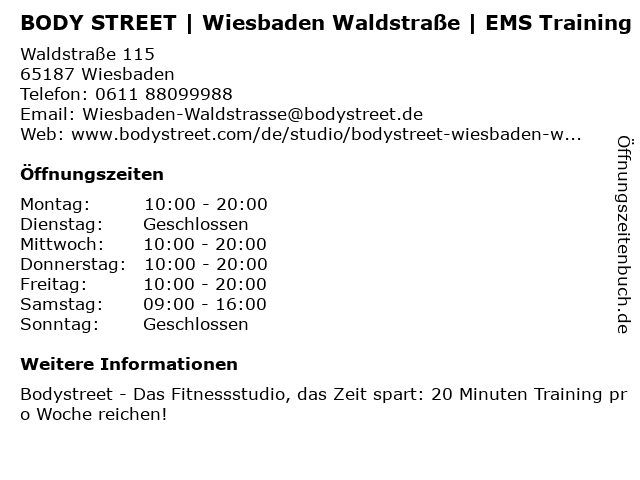 ᐅ Offnungszeiten Bodystreet Wiesbaden Waldstrasse Waldstr 115