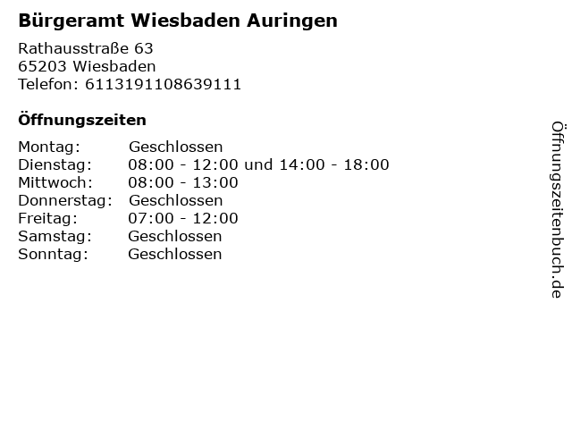 Bürgeramt Wiesbaden Auringen in Wiesbaden: Adresse und Öffnungszeiten
