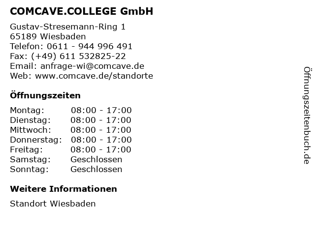 COMCAVE.COLLEGE GmbH in Wiesbaden: Adresse und Öffnungszeiten