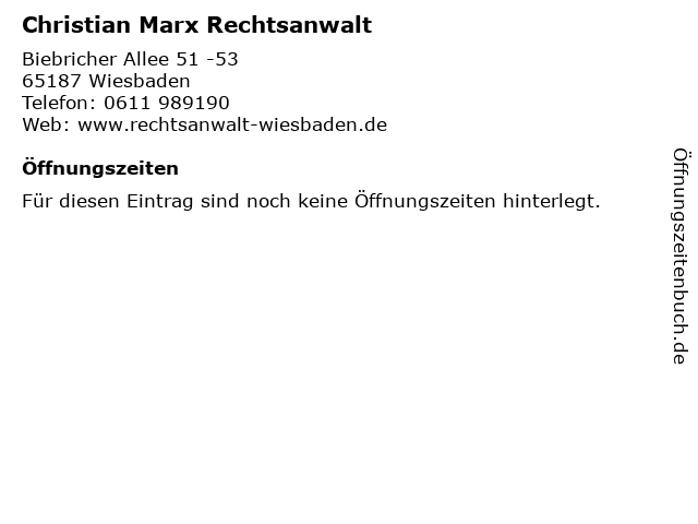 Christian Marx Rechtsanwalt in Wiesbaden: Adresse und Öffnungszeiten