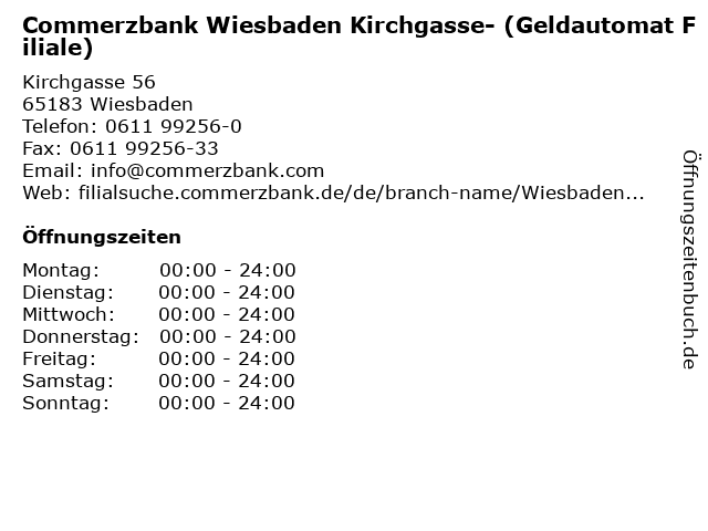 Commerzbank Wiesbaden Kirchgasse- (Geldautomat Filiale) in Wiesbaden: Adresse und Öffnungszeiten