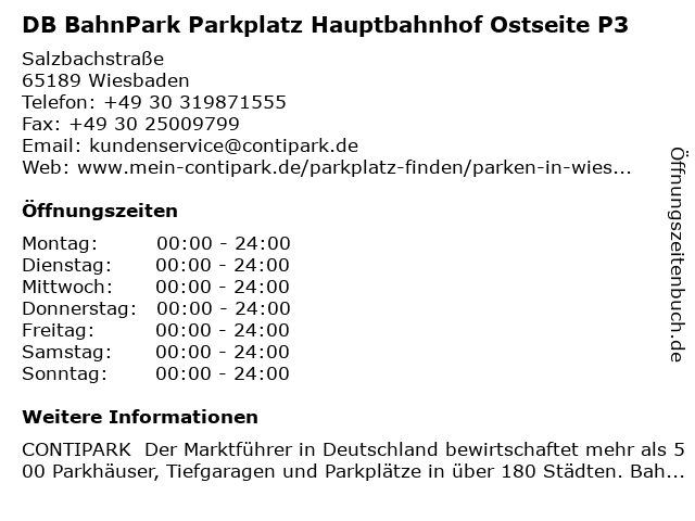 DB BahnPark Parkplatz Hauptbahnhof Ostseite P3 in Wiesbaden: Adresse und Öffnungszeiten