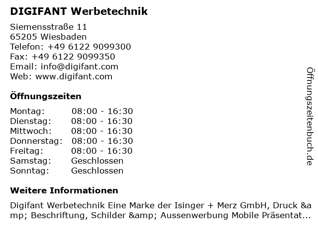 DIGIFANT Werbetechnik in Wiesbaden: Adresse und Öffnungszeiten