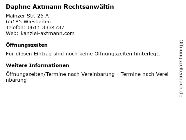 Daphne Axtmann Rechtsanwältin in Wiesbaden: Adresse und Öffnungszeiten