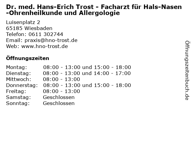 ᐅ Offnungszeiten Dr Med Hans Erich Trost Luisenplatz 2 In