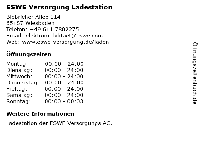 ESWE Versorgung Ladestation in Wiesbaden: Adresse und Öffnungszeiten
