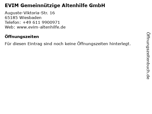 EVIM Gemeinnützige Altenhilfe GmbH in Wiesbaden: Adresse und Öffnungszeiten
