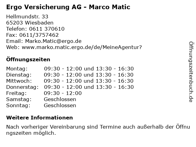 Ergo Versicherung AG - Marco Matic in Wiesbaden: Adresse und Öffnungszeiten