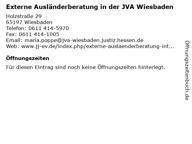 Externe Ausländerberatung in der JVA Wiesbaden in Wiesbaden: Adresse und Öffnungszeiten