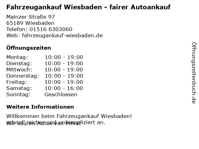Fahrzeugankauf Wiesbaden - fairer Autoankauf in Wiesbaden: Adresse und Öffnungszeiten