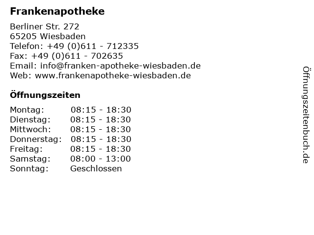 Frankenapotheke in Wiesbaden: Adresse und Öffnungszeiten