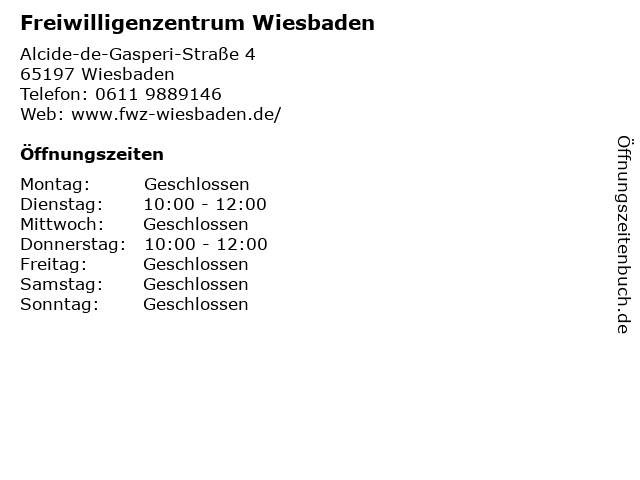 Freiwilligenzentrum Wiesbaden in Wiesbaden: Adresse und Öffnungszeiten