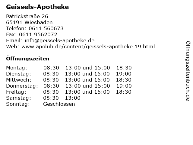 Geissels-Apotheke in Wiesbaden: Adresse und Öffnungszeiten