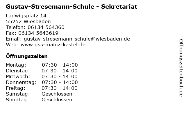Gustav-Stresemann-Schule - Sekretariat in Wiesbaden: Adresse und Öffnungszeiten