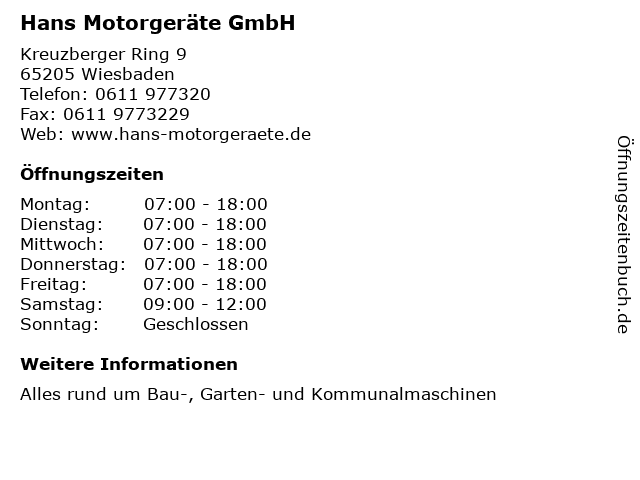 Hans Motorgeräte GmbH in Wiesbaden: Adresse und Öffnungszeiten