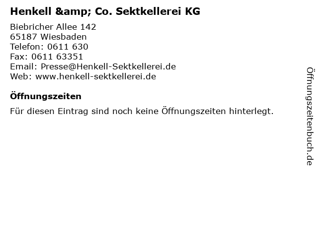 Henkell & Co. Sektkellerei KG in Wiesbaden: Adresse und Öffnungszeiten