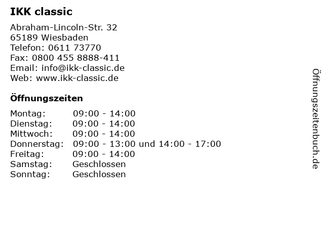 IKK classic in Wiesbaden: Adresse und Öffnungszeiten