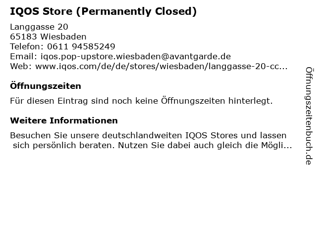 IQOS Store (Permanently Closed) in Wiesbaden: Adresse und Öffnungszeiten