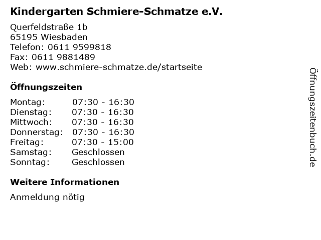 Kindergarten Schmiere-Schmatze e.V. in Wiesbaden: Adresse und Öffnungszeiten