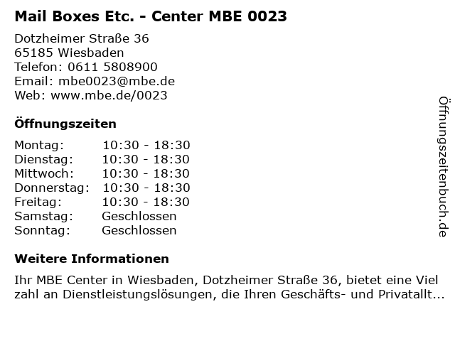 Mail Boxes Etc. - Center MBE 0023 in Wiesbaden: Adresse und Öffnungszeiten