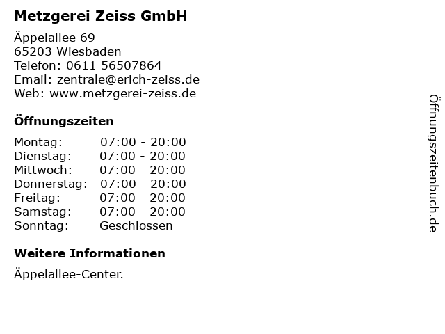 Metzgerei Zeiss GmbH in Wiesbaden: Adresse und Öffnungszeiten