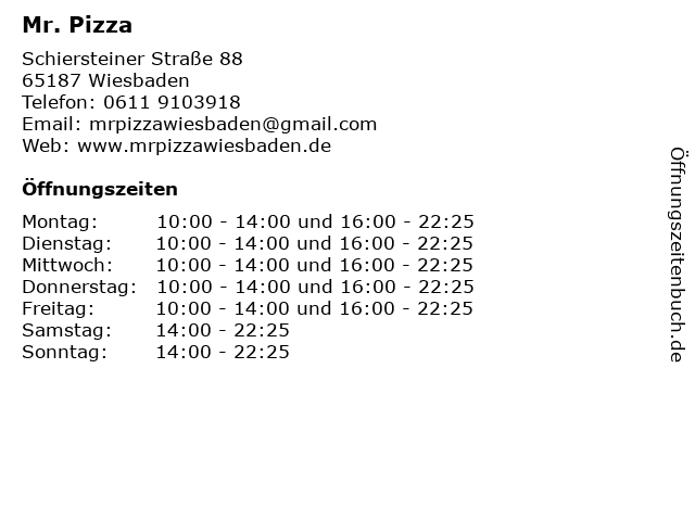 Mr. Pizza in Wiesbaden: Adresse und Öffnungszeiten