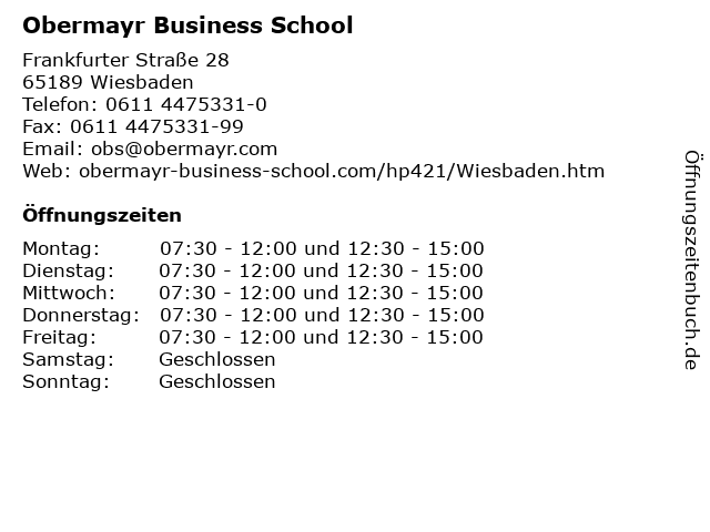 Obermayr Business School in Wiesbaden: Adresse und Öffnungszeiten