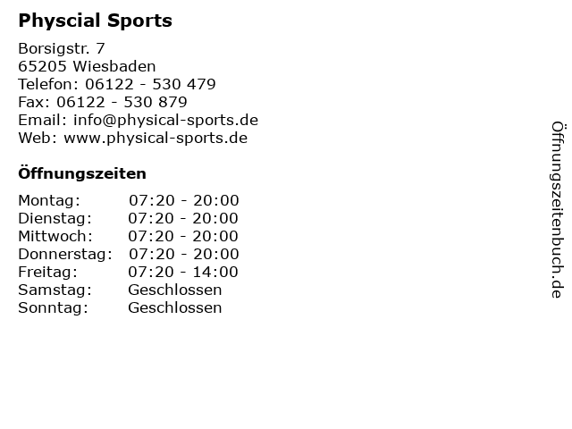 Physcial Sports in Wiesbaden: Adresse und Öffnungszeiten