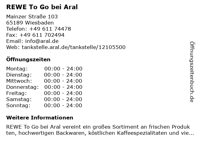 REWE To Go bei Aral in Wiesbaden: Adresse und Öffnungszeiten