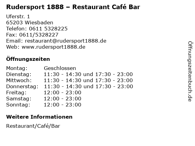Rudersport 1888 – Restaurant Café Bar in Wiesbaden: Adresse und Öffnungszeiten