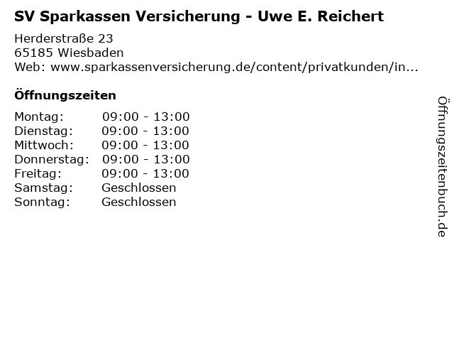 SV Sparkassen Versicherung - Uwe E. Reichert in Wiesbaden: Adresse und Öffnungszeiten