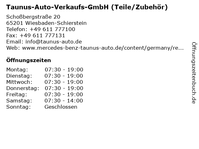 Taunus-Auto-Verkaufs-GmbH (Teile/Zubehör) in Wiesbaden-Schierstein: Adresse und Öffnungszeiten