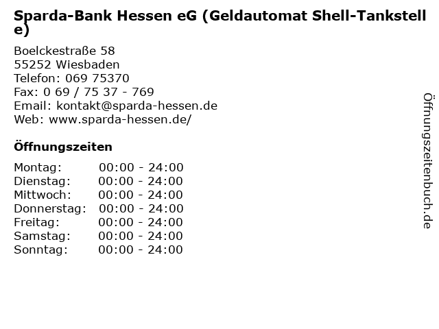 Sparda-Bank Hessen eG (Geldautomat Shell-Tankstelle) in Wiesbaden: Adresse und Öffnungszeiten