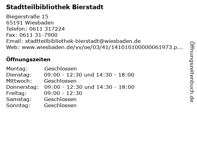 Stadtteilbibliothek Bierstadt in Wiesbaden: Adresse und Öffnungszeiten