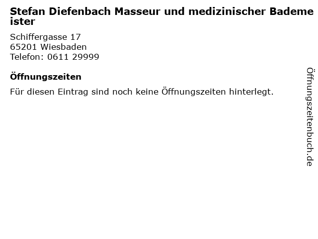 Stefan Diefenbach Masseur und medizinischer Bademeister in Wiesbaden: Adresse und Öffnungszeiten