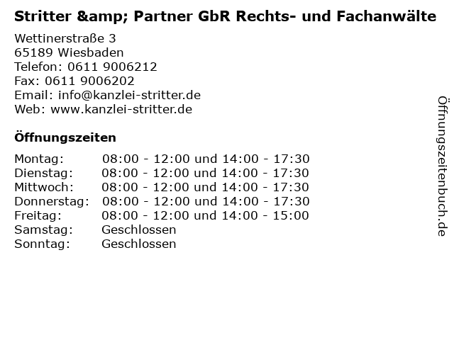 Stritter & Partner GbR Rechts- und Fachanwälte in Wiesbaden: Adresse und Öffnungszeiten