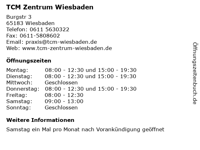 TCM Zentrum Wiesbaden in Wiesbaden: Adresse und Öffnungszeiten