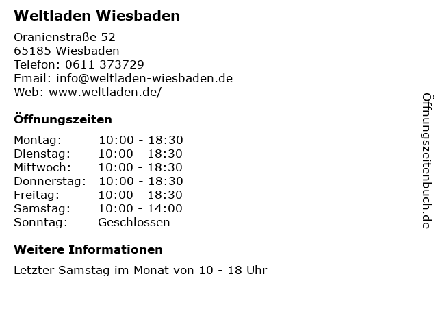Weltladen Wiesbaden in Wiesbaden: Adresse und Öffnungszeiten