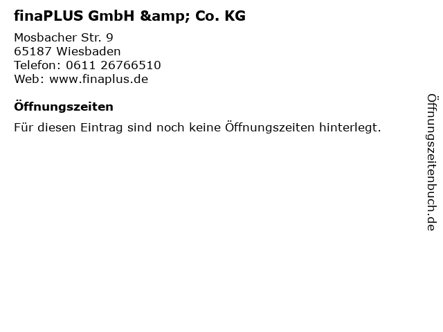 finaPLUS GmbH & Co. KG in Wiesbaden: Adresse und Öffnungszeiten