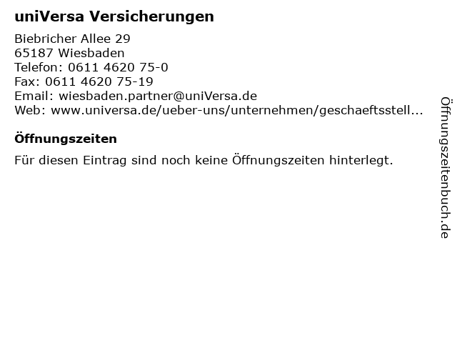 uniVersa Versicherungen in Wiesbaden: Adresse und Öffnungszeiten