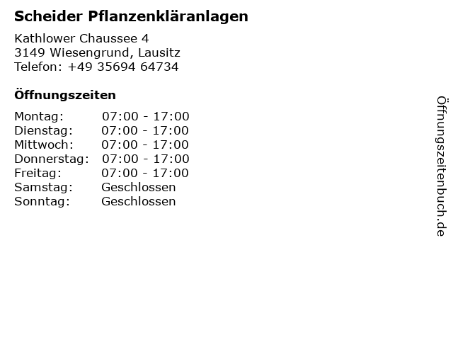 Scheider Pflanzenkläranlagen in Wiesengrund, Lausitz: Adresse und Öffnungszeiten