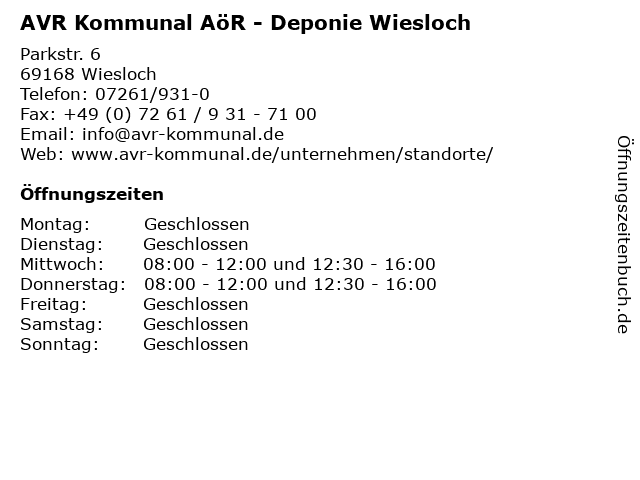 AVR Kommunal AöR - Deponie Wiesloch in Wiesloch: Adresse und Öffnungszeiten