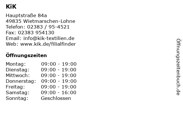 KiK in Wietmarschen-Lohne: Adresse und Öffnungszeiten
