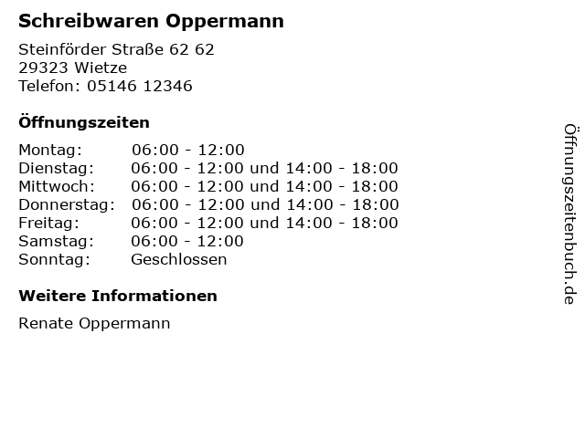 Schreibwaren Oppermann in Wietze: Adresse und Öffnungszeiten